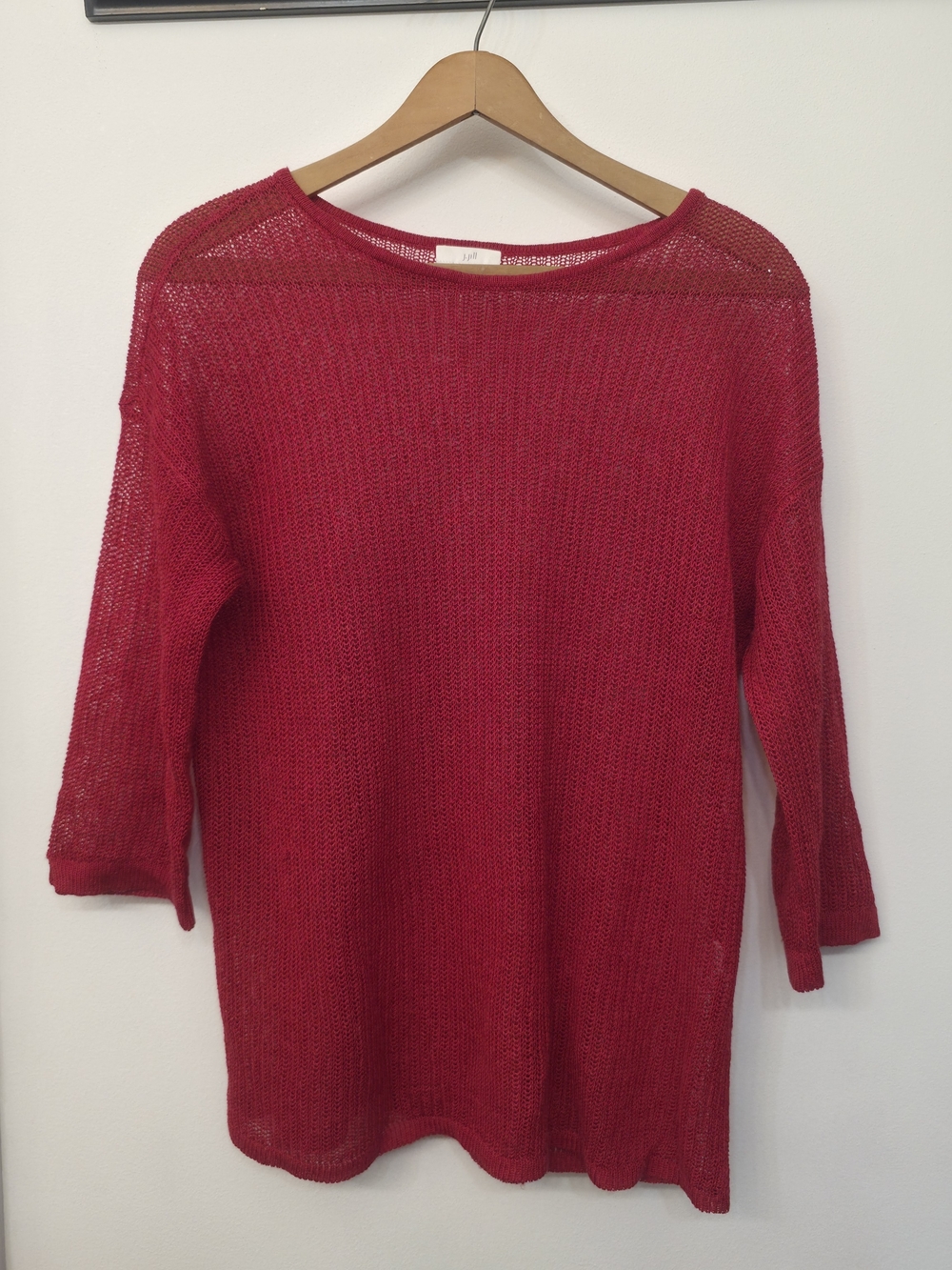 J. Jill Red Open-Weave Crewneck Sweater